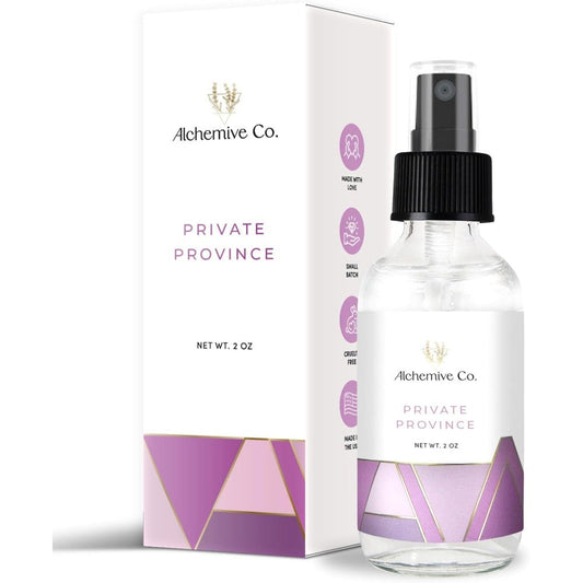 Alchemive Co. Private Province Organic Feminine Refreshing Spray 2 ounce bottle front view.