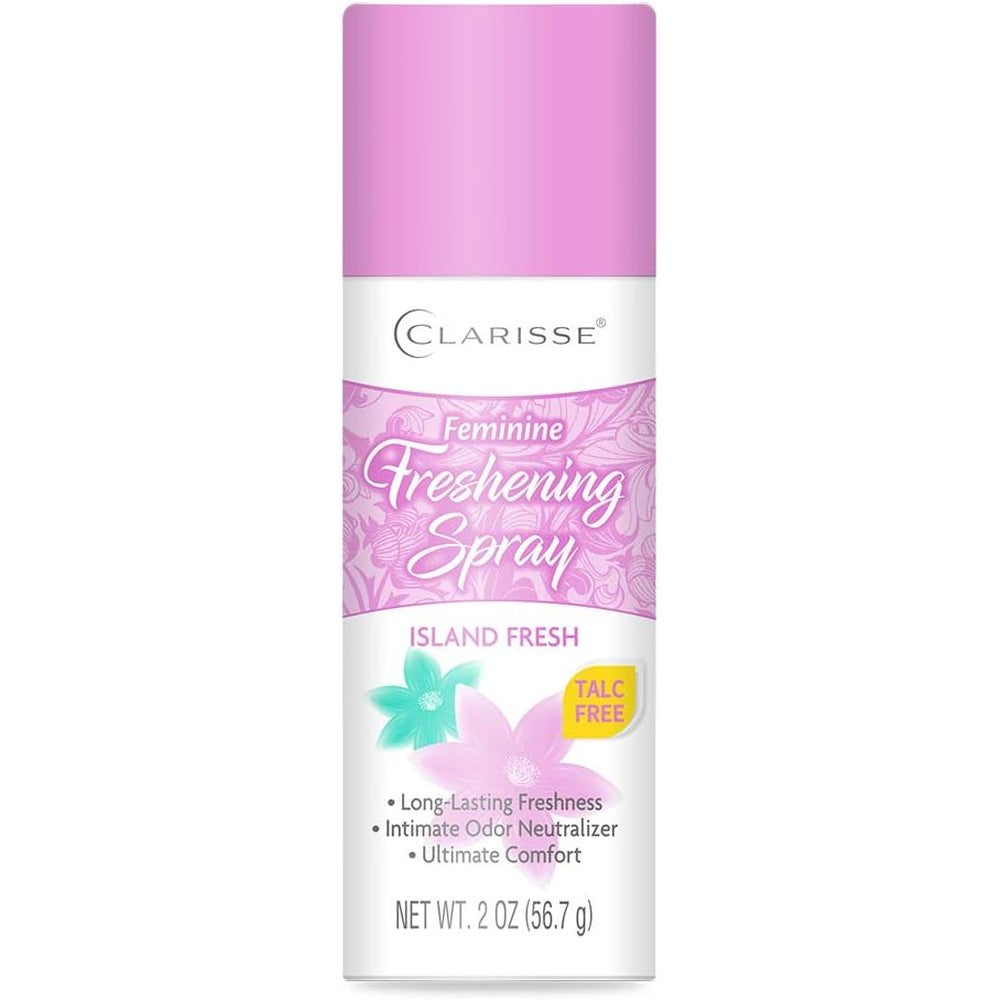 Personal Care Clarisse Feminine Deodorant Body Spray 2 ounce front view for intimate hygiene.