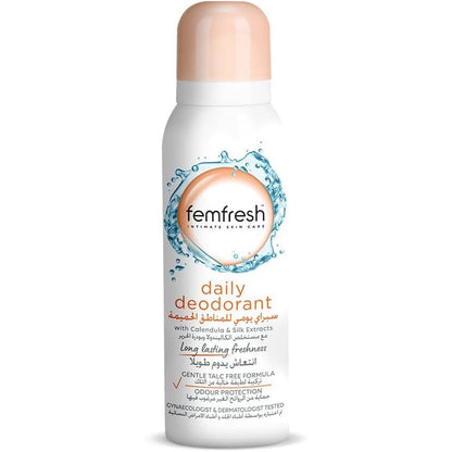Femfresh Feminine Freshness Deodorant Spray 125ml front view showing pink and white packaging