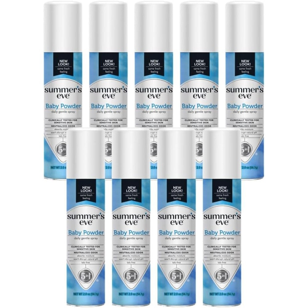 Summer's Eve Baby Powder Freshening Deodorant Spray front view for intimate hygiene.