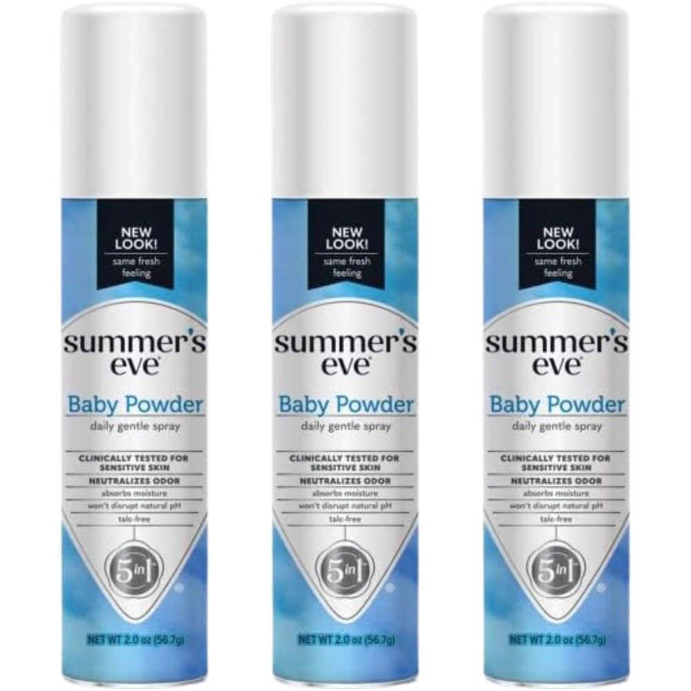 Summer's Eve Freshening Spray Baby Powder 3 Pack front view for daily freshness.