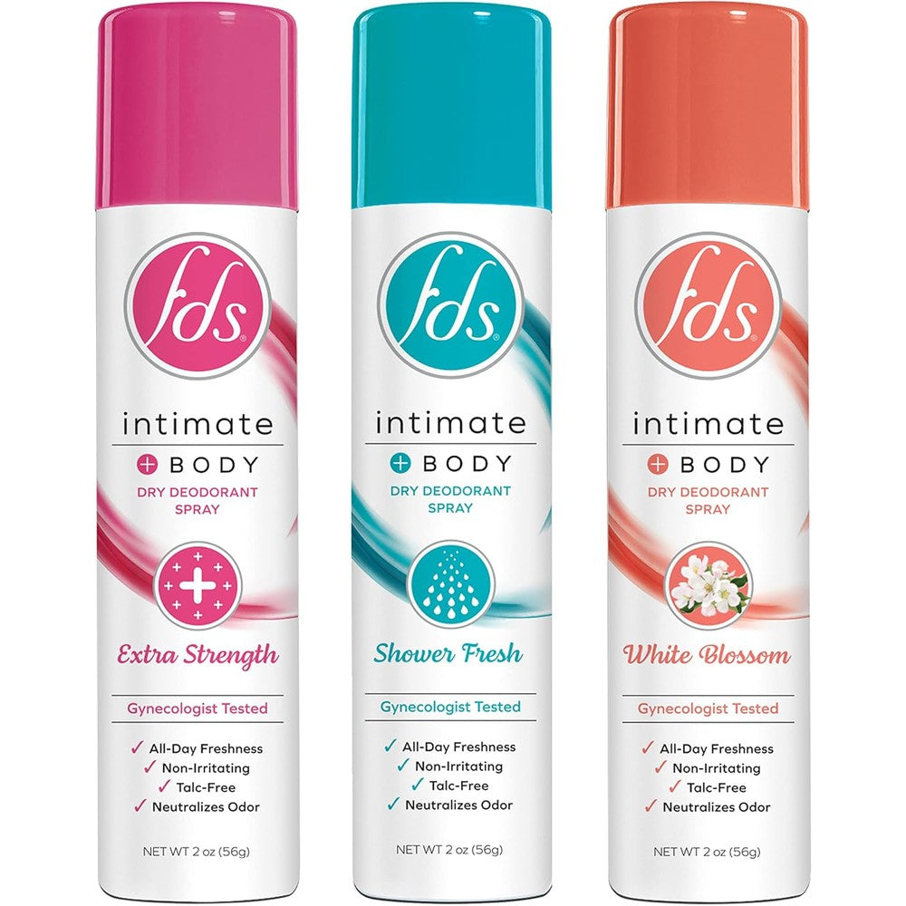 FDS Intimate Deodorant Feminine Spray Pack of 3 front view for feminine hygiene.