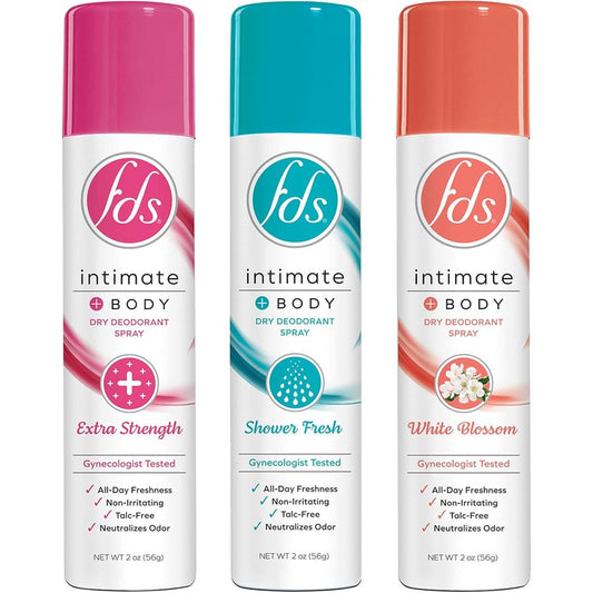 FDS Intimate Deodorant Feminine Spray Pack of 3 front view for feminine hygiene.