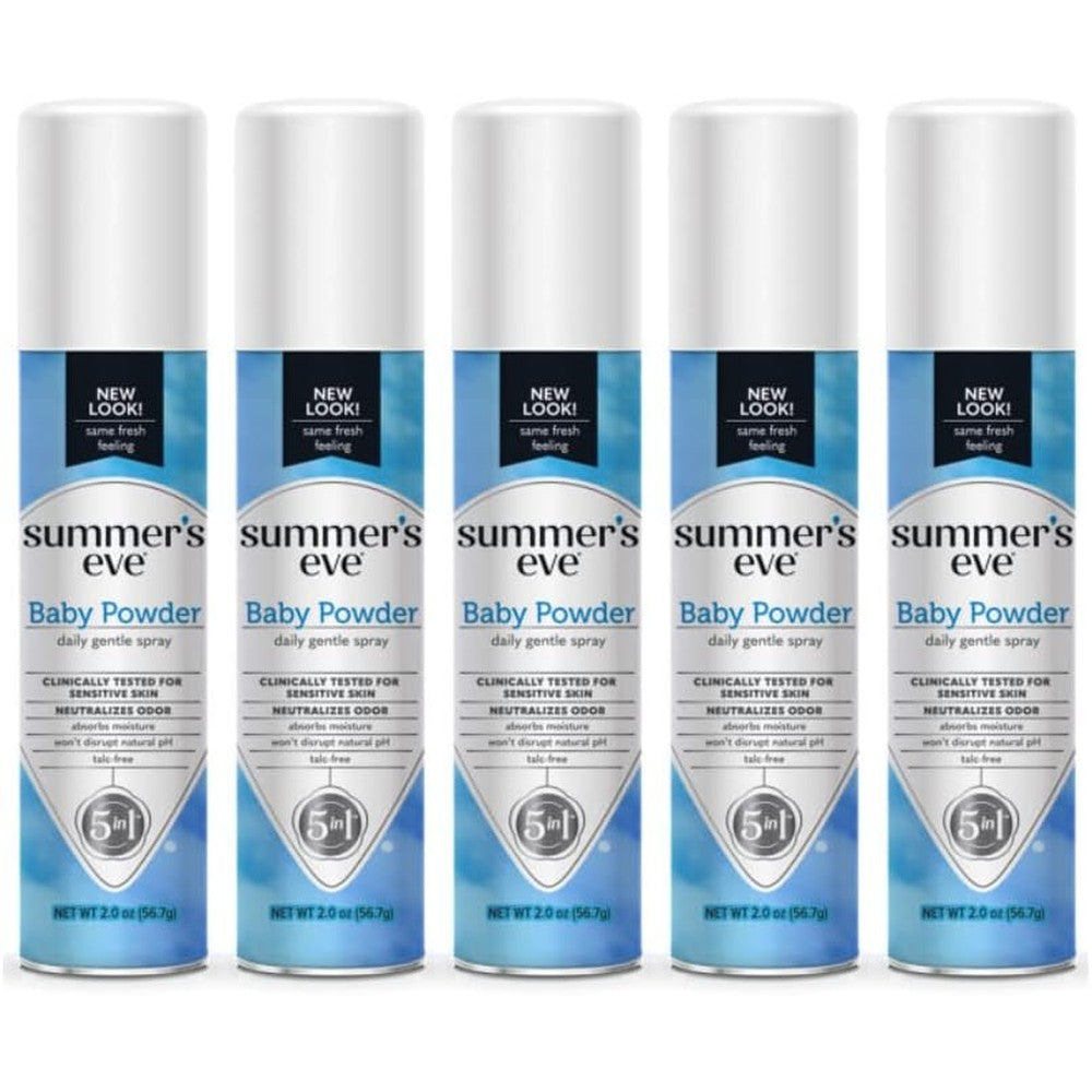Summer's Eve Feminine Deodorant Spray Baby Powder 5 Pack front view intimate care