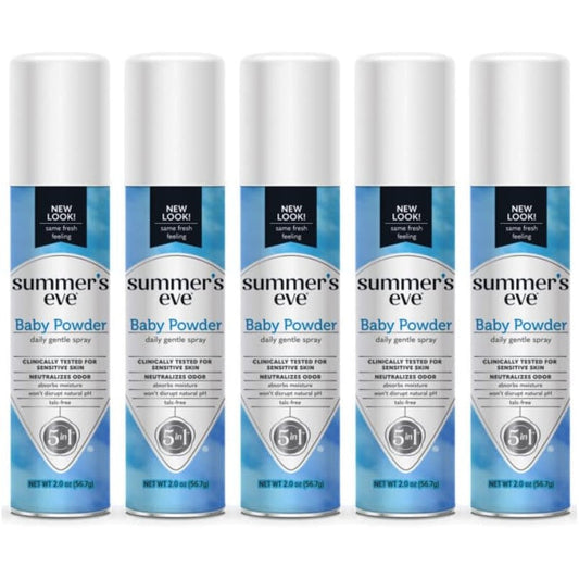 Summer's Eve Feminine Deodorant Spray Baby Powder 5 Pack front view intimate care