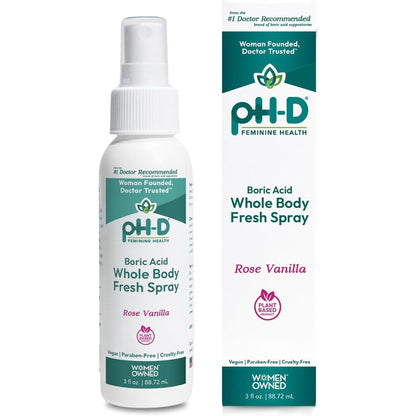 pH-D Feminine Health Boric Acid Body Fresh Spray front view for odor neutralization.