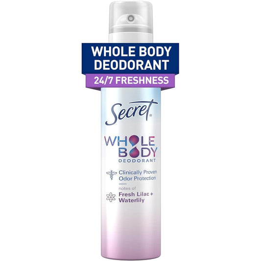 Secret Whole Body Deodorant Spray front view for 72 hour freshness