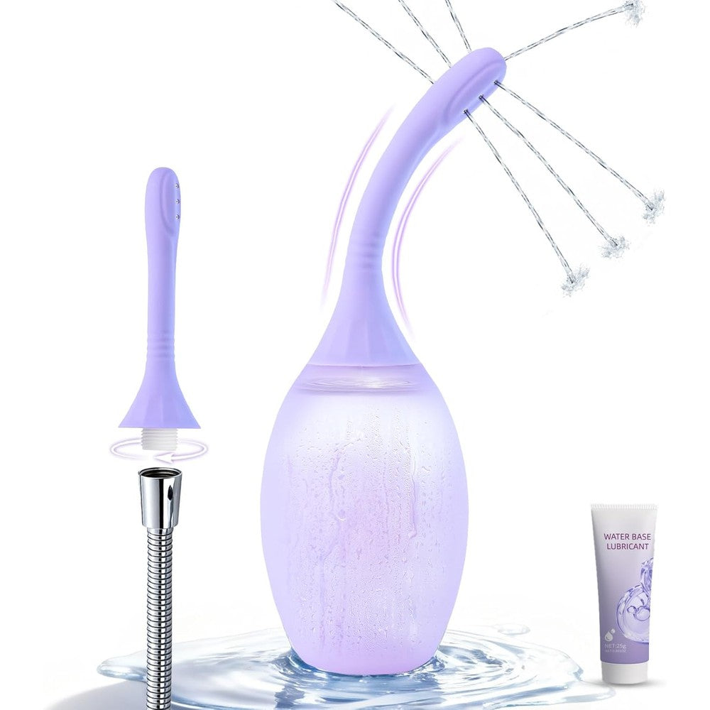 Dhgate enema bulb kit front view showing purple silicone bulb and flexible nozzle.