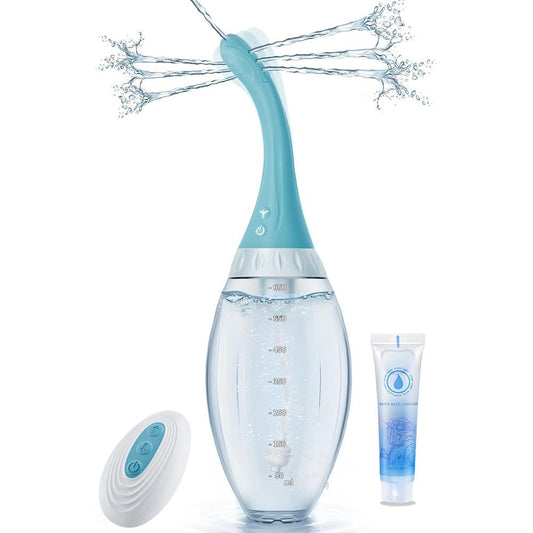 Cocenissy Anal Douche Enema Bulb front view showing 650ml reservoir and remote control.