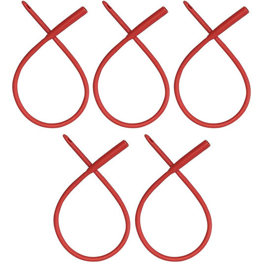 PE Premium Enema Red Latex Catheter 20FR front view showing 5 pack set for colon cleansing.