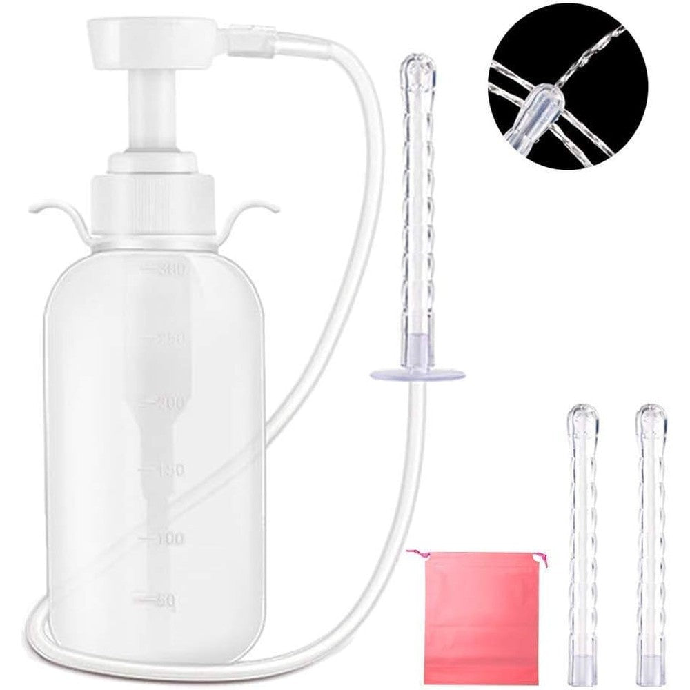 Kueysing Reusable Vaginal Cleansing System front view showing 300ml bottle and pump.