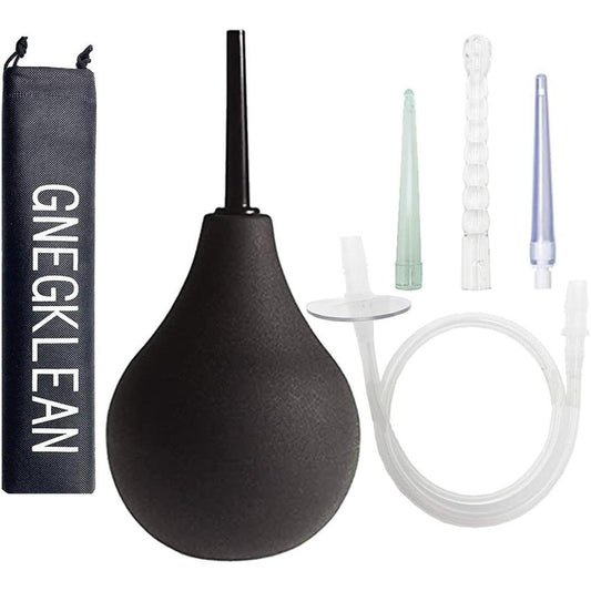 GNEGKLEAN Black Silicone Enema Bulb Kit front view personal hygiene tool