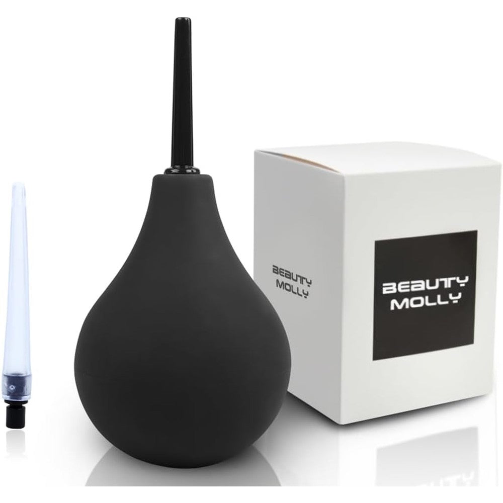 Beauty Molly Anal Douche front view of black medical-grade enema bulb.