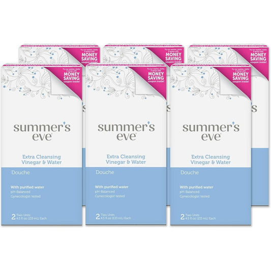 Summer's Eve Extra Cleansing Vinegar and Water Douche front view 6-pack box.