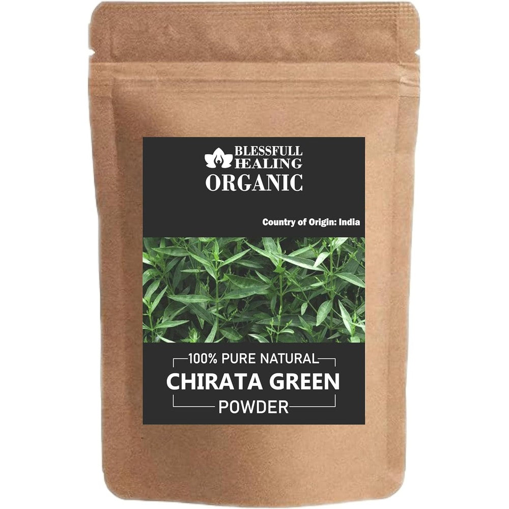 Blessfull Healing Organic Chirata Green Powder front view for liver detox