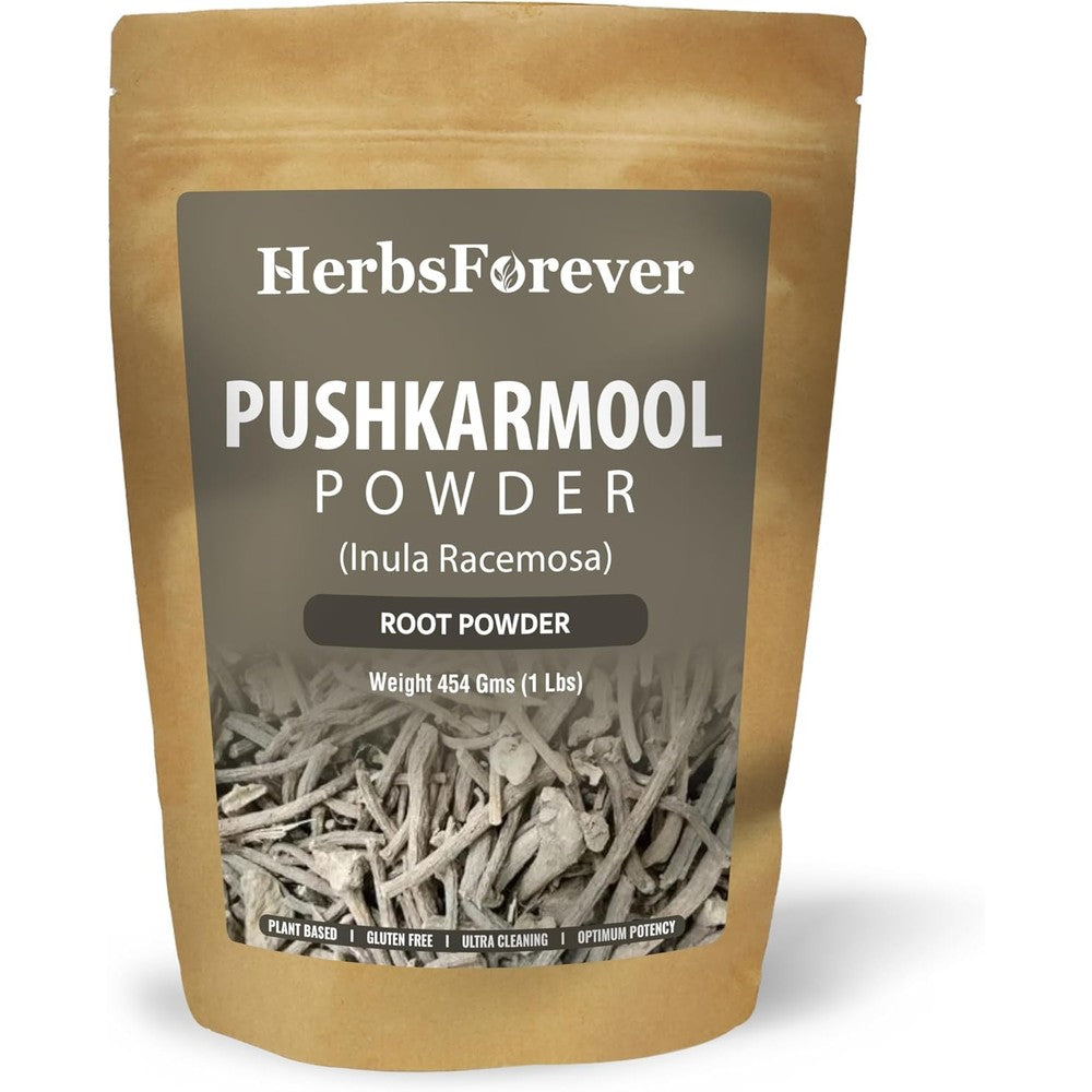 HerbsForever Pushkarmool Root Powder front view for respiratory support.