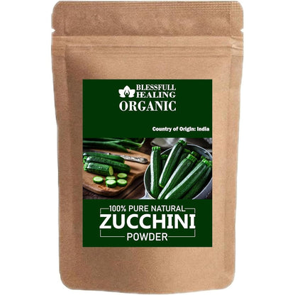 Blessfull Healing Organic Zucchini Powder front view showing natural green supplement.