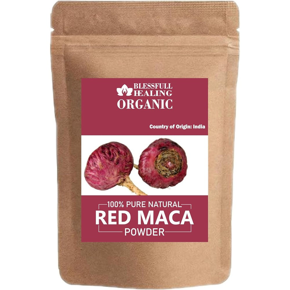 Blessfull Healing Organic Red Maca Powder front view for energy supplement