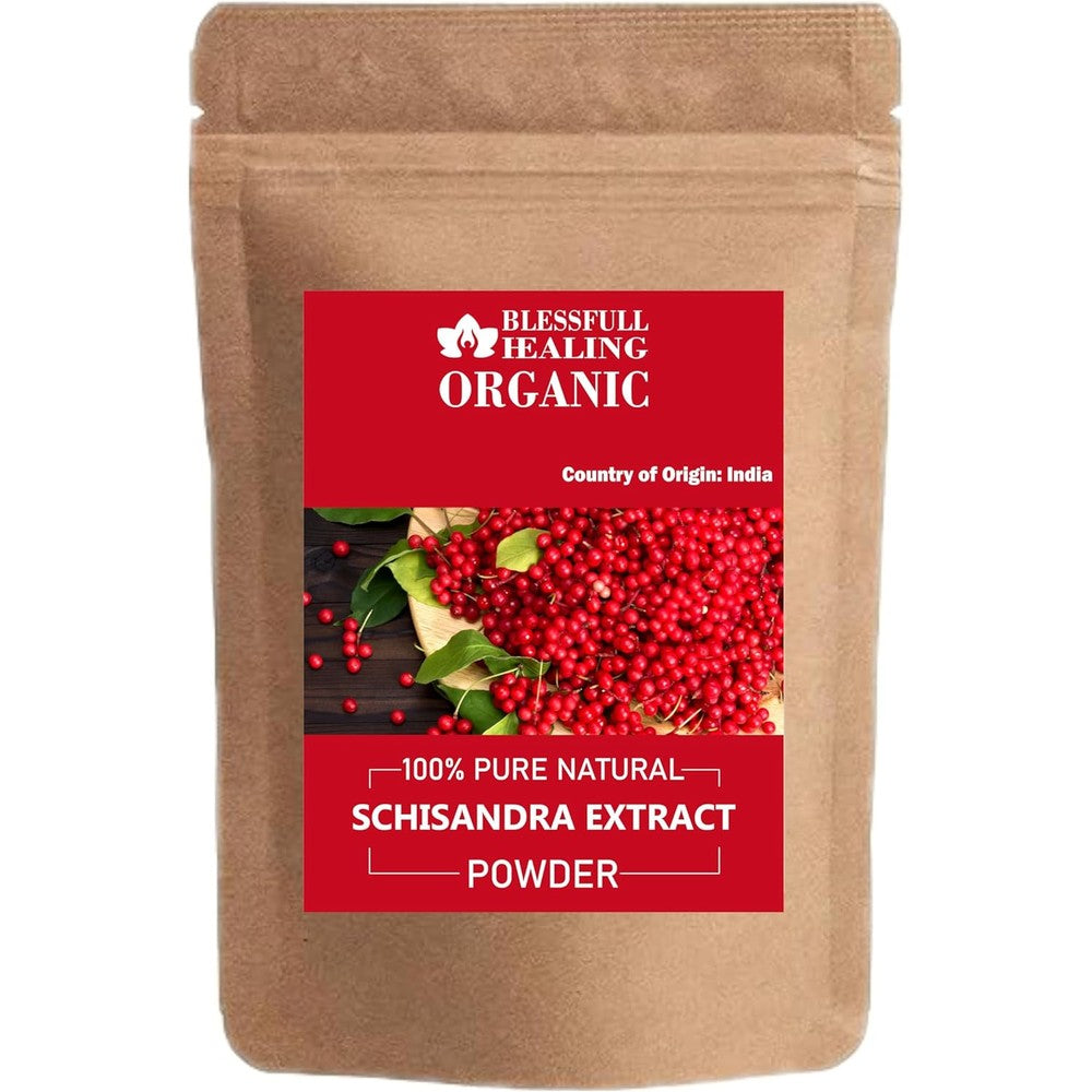 Blessfull Healing Organic Schisandra Extract Powder front view showing natural adaptogen supplement.
