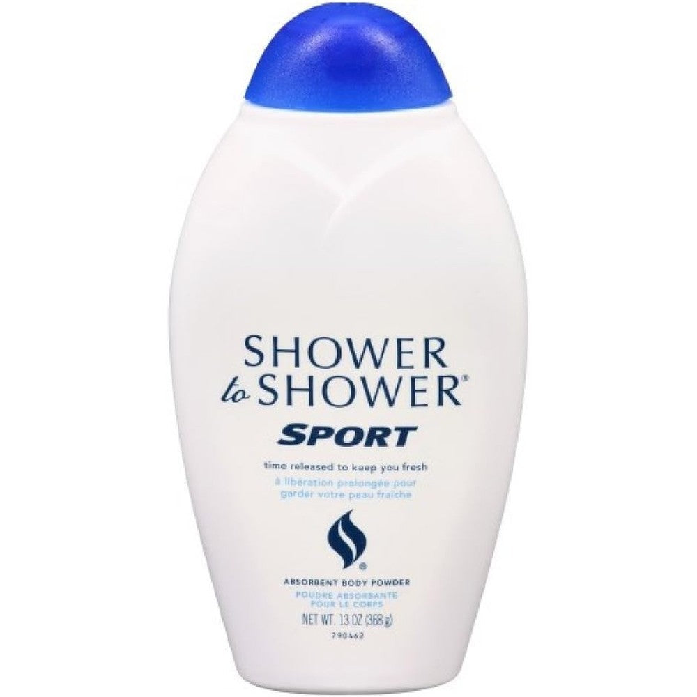 Shower To Shower Sport Absorbent Body Powder 8 Ounce pack of 3 front view for sweat protection.