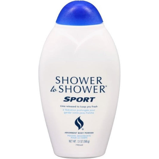 Shower To Shower Sport Absorbent Body Powder 8 Ounce pack of 3 front view for sweat protection.