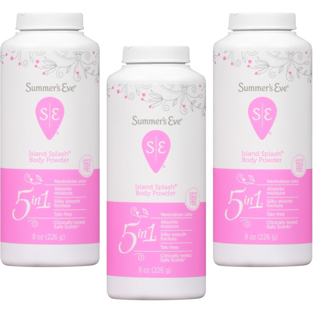 Summer's Eve Island Splash Body Powder front view authentic imported feminine care.