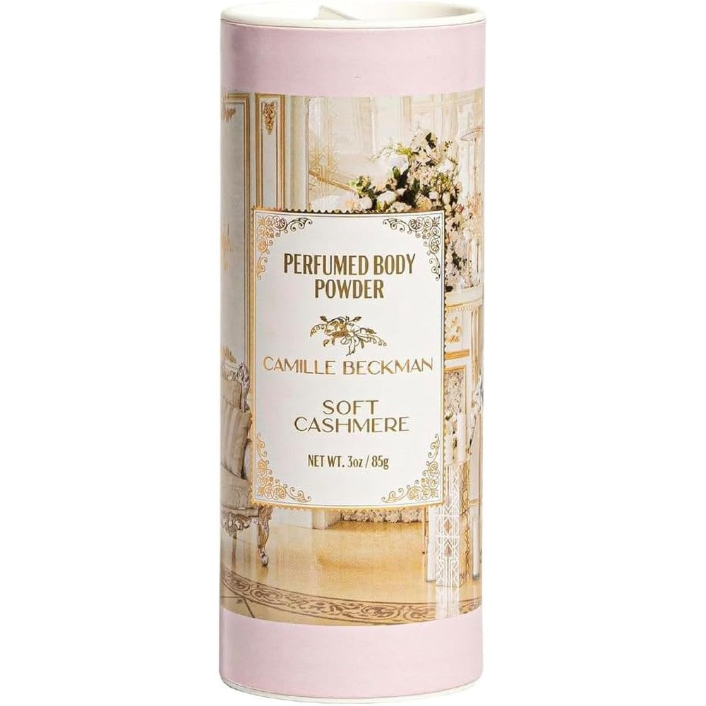 Camille Beckman Soft Cashmere Scented Talc-Free Body Powder front view perfumed dusting powder