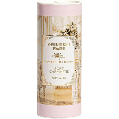 Camille Beckman Soft Cashmere Scented Talc-Free Body Powder front view perfumed dusting powder