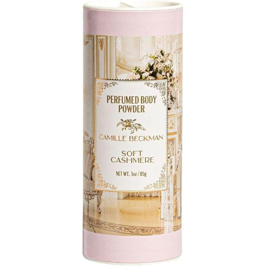Camille Beckman Soft Cashmere Scented Talc-Free Body Powder front view perfumed dusting powder