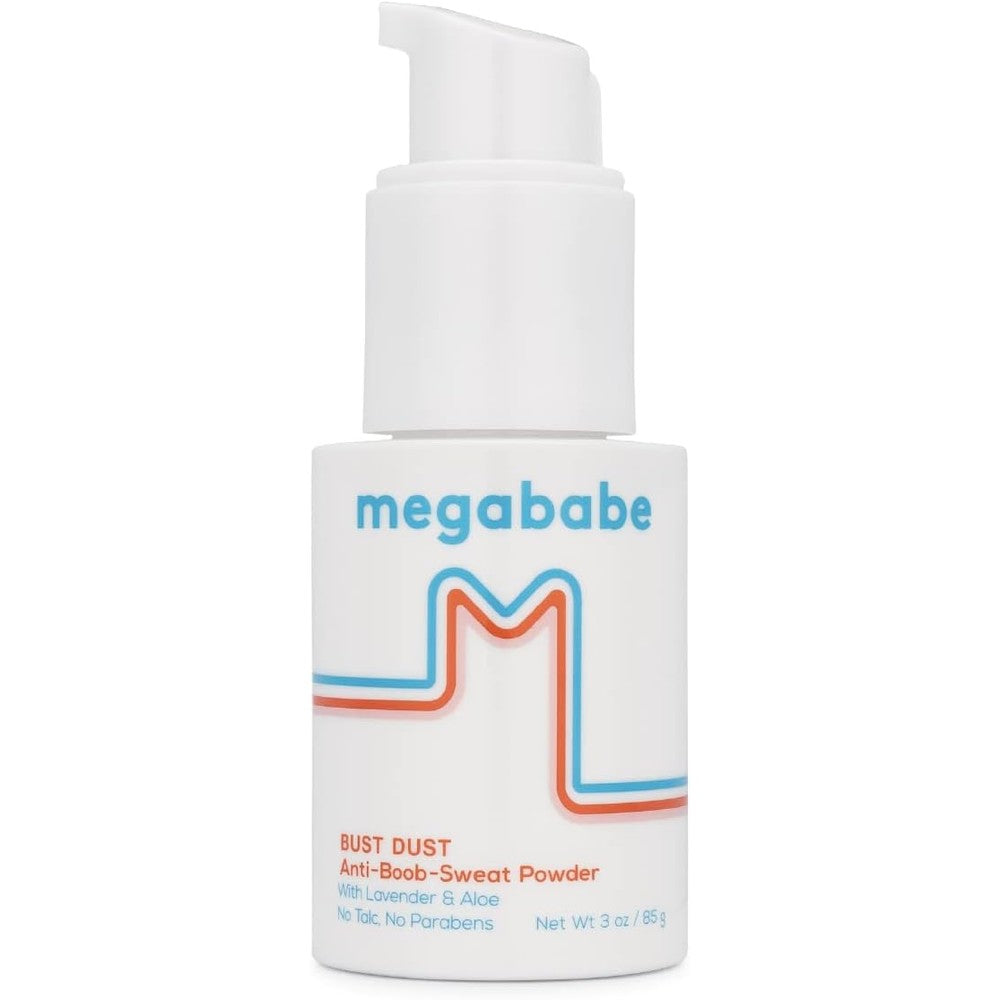 Megababe Bust Dust Sweat Absorbing Body Powder front view for anti-chafing.