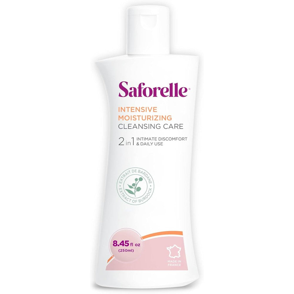 Saforelle Intensive Moisturizing Cleansing Care front view bottle for intimate hydration.