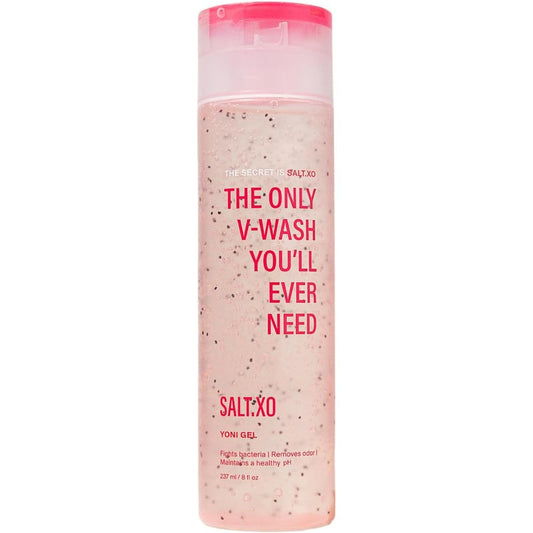 Salt.xo pH Balancing Yoni Gel Wash 8 ounce bottle front view for feminine hygiene.