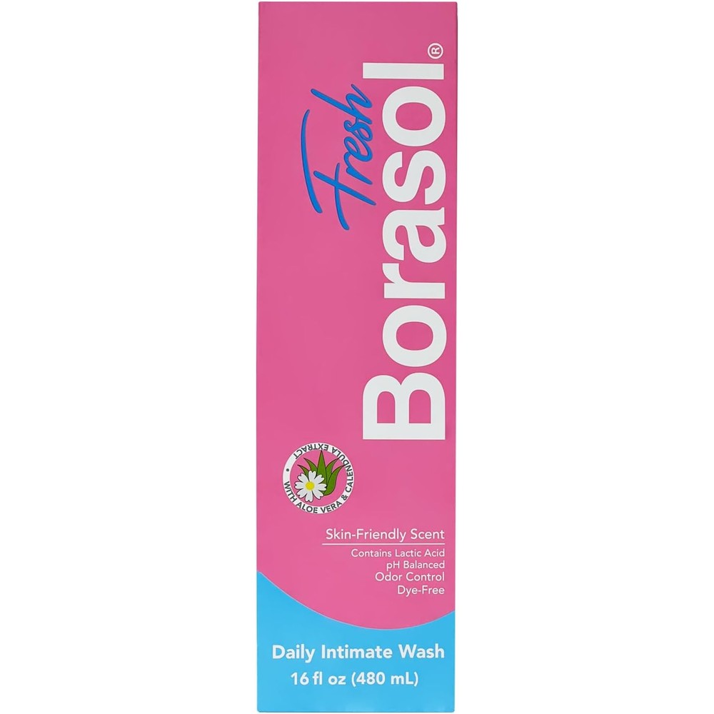 Borasol Fresh 16 Ounce bottle front view daily intimate hygiene wash.