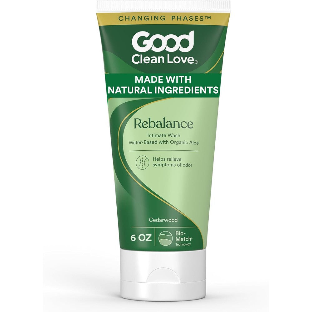 Good Clean Love Rebalance Intimate Feminine Wash front view bottle for ph balance.