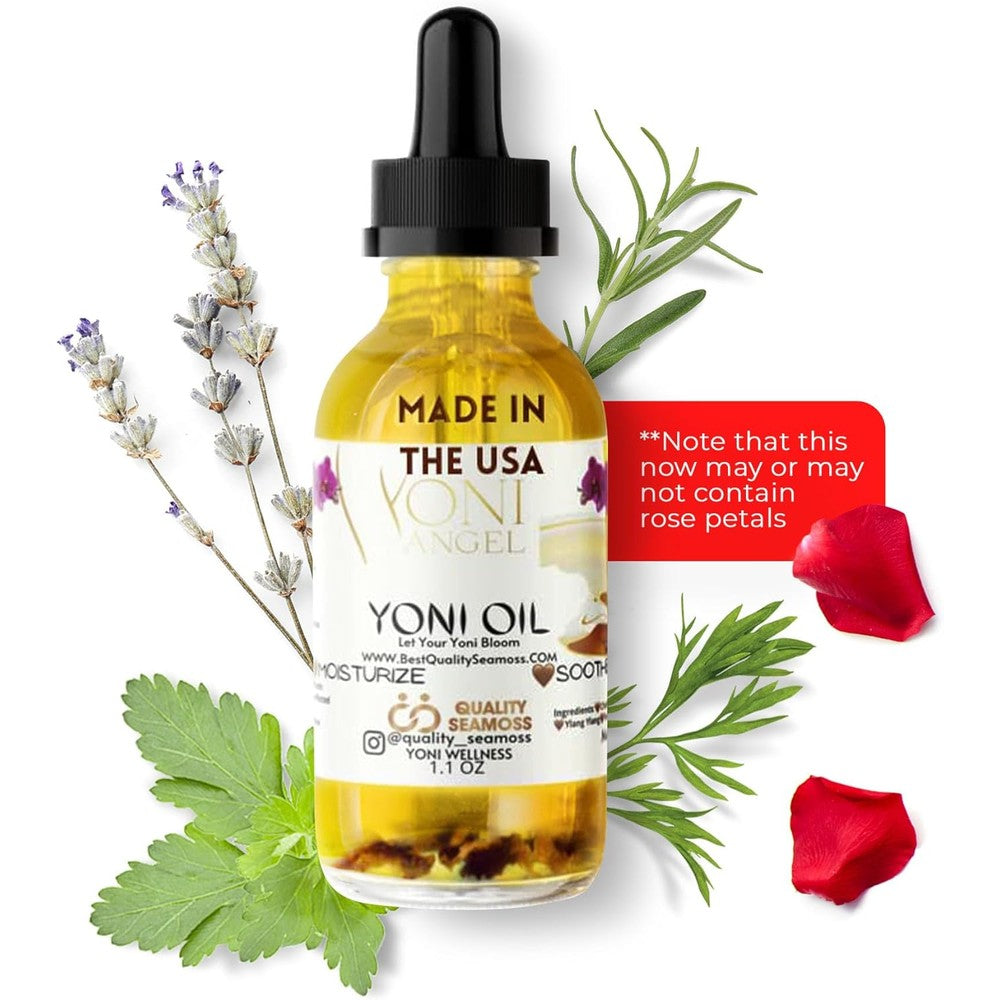 Quality Seamoss and Yoni Oil Natural Mint Fresh 1 ounce bottle front view for feminine care.