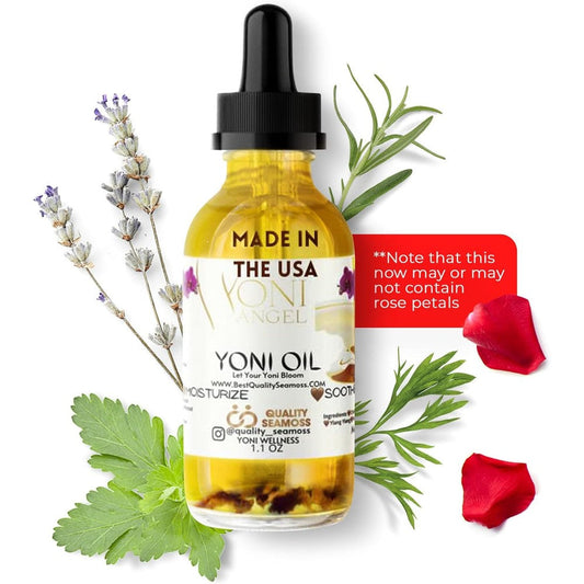 Quality Seamoss and Yoni Oil Natural Mint Fresh 1 ounce bottle front view for feminine care.
