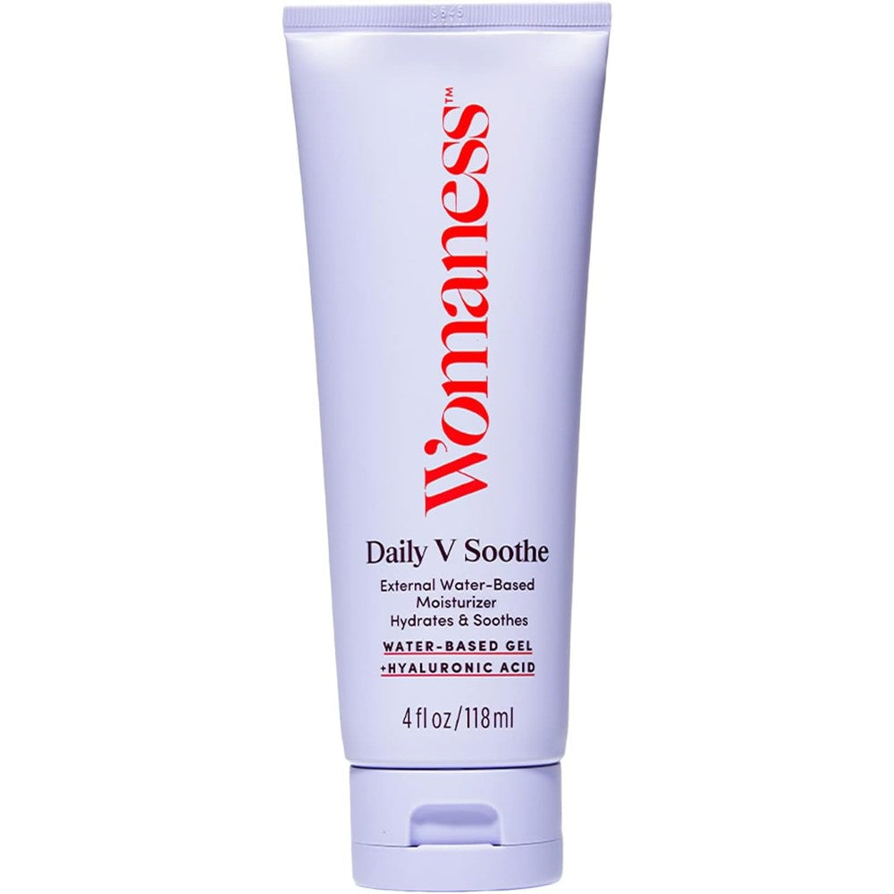 Womaness Daily V Soothe front view of 4 fluid ounce tube for vaginal dryness.