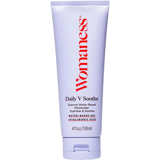 Womaness Daily V Soothe front view of 4 fluid ounce tube for vaginal dryness.