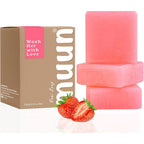 Muun Strawberry Yoni Soap Bar front view pack of three feminine wash.