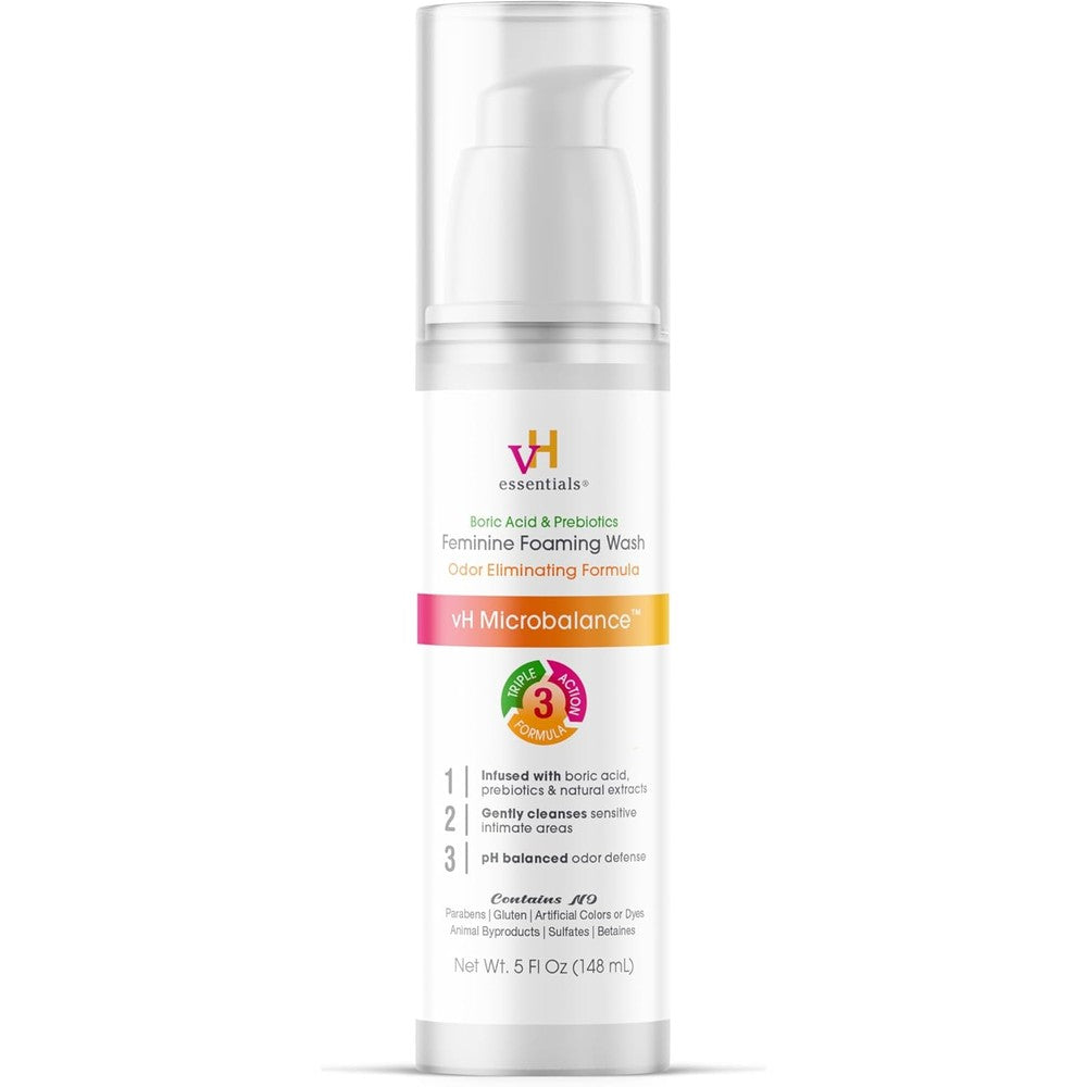 vH Essentials Feminine Foaming Wash with Boric Acid 5 Fluid Ounce front view intimate hygiene