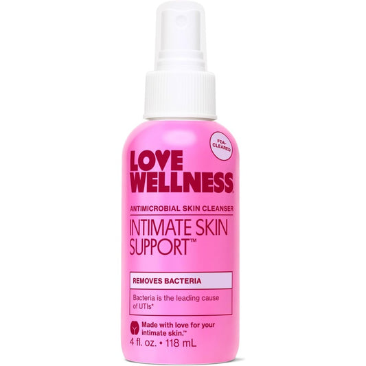 Love Wellness Intimate Skin Support spray front view for antimicrobial feminine care