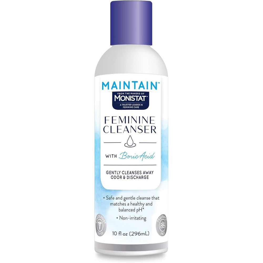 Monistat Boric Acid Feminine Wash 10 Fluid Ounce bottle front view for intimate hygiene.