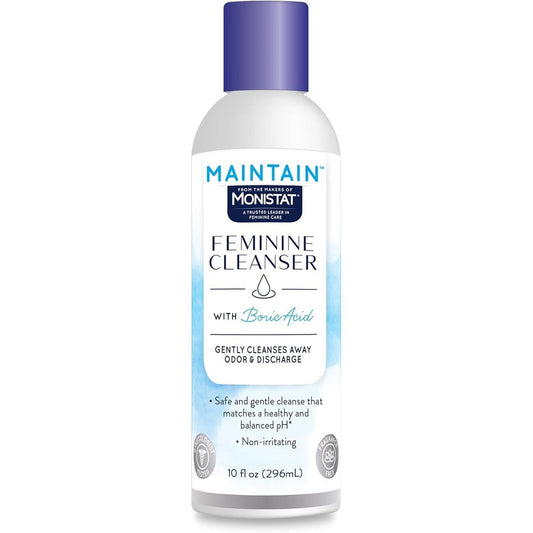 Monistat Boric Acid Feminine Wash 10 Fluid Ounce bottle front view for intimate hygiene.