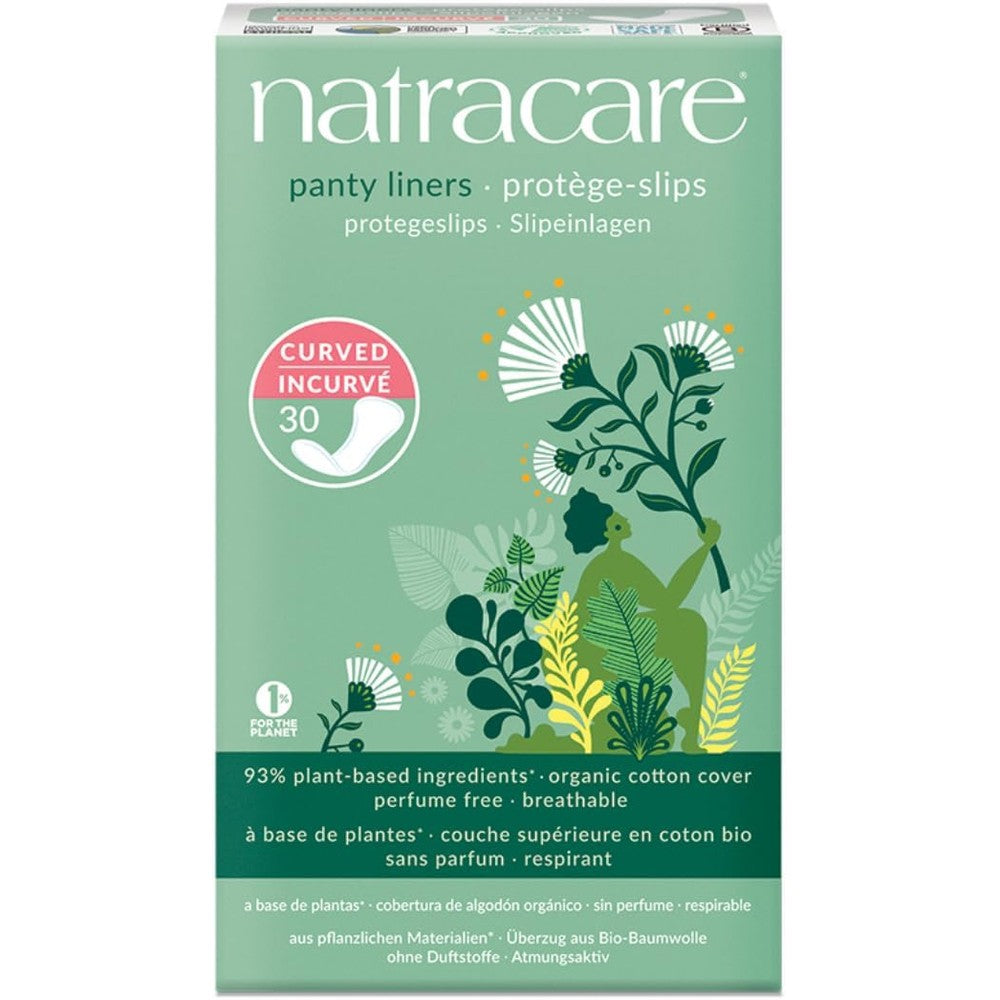 Natracare Curved Panty Liners 6 pack front view organic cotton feminine care
