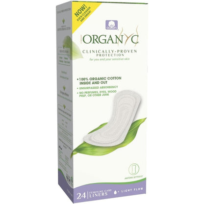 Organyc 100 Percent Certified Organic Cotton Flat Panty Liner front packaging view everyday hygiene
