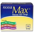 Nova Max Glucose Test Strips Box of 100 front view package showing diabetes blood sugar monitor compatibility info