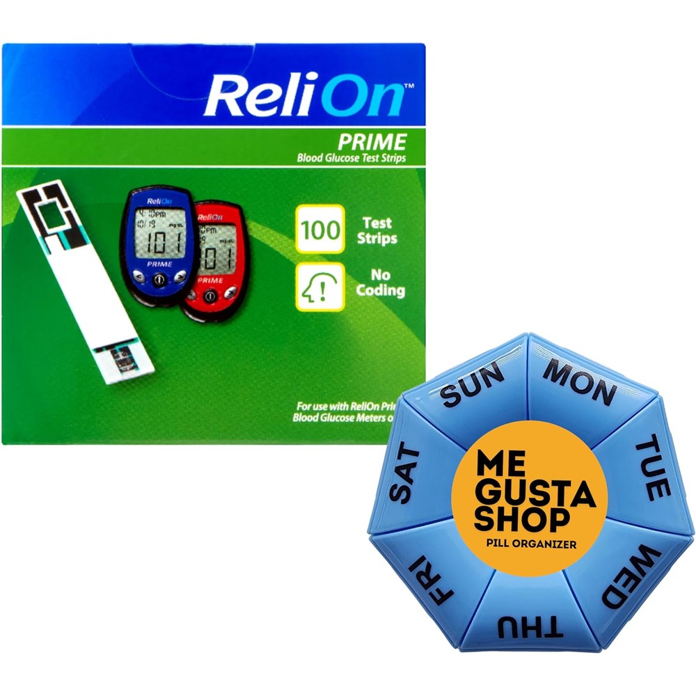 Me Gusta Shop ReliOn Prime Blood Glucose Test Strips 100 Count front packaging view