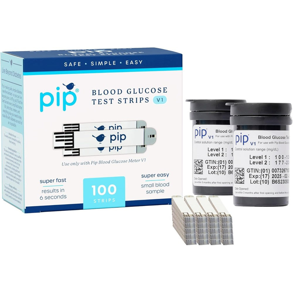 Pip V1 Blood Glucose Test Strips one hundred count box front view