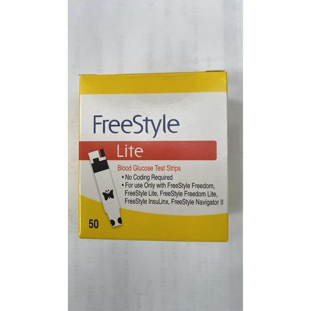Medisense Inc FreeStyle Lite Blood Glucose Test Strips fifty count box front view for authentic blood sugar monitoring