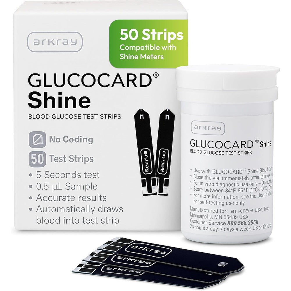 Glucocard Shine Blood Glucose Test Strips 50 Count front view packaging